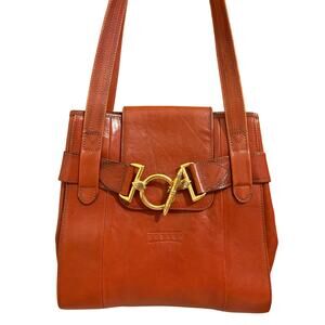 VTG Texier French Quality Designer Cognac Leather Shoulder Bag EUC